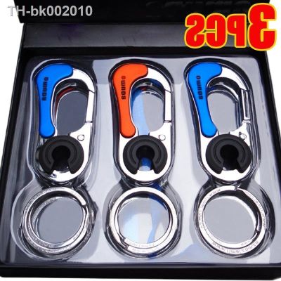 ✚◑ 3pcs Keychain Men Stainless Steel Buckle Outdoor Carabiner Climbing Tool Double Ring Car Fishing Hook Key Ring Accessories