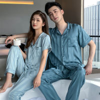 Gifts Simple And Fashionable Striped MenS Thin Lapel Pajamas WomenS Spring Summer Loose Comfortable Couple