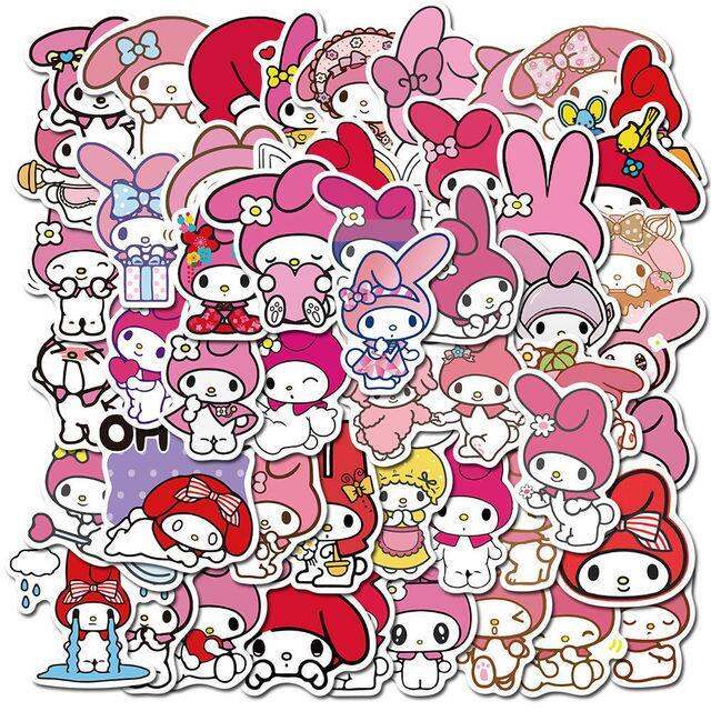 50pcs-new-sanrio-stickers-cartoon-kuromi-my-melody-cute-sticker-pack-toys-for-girls-laptop-skin-kawaii-stickers