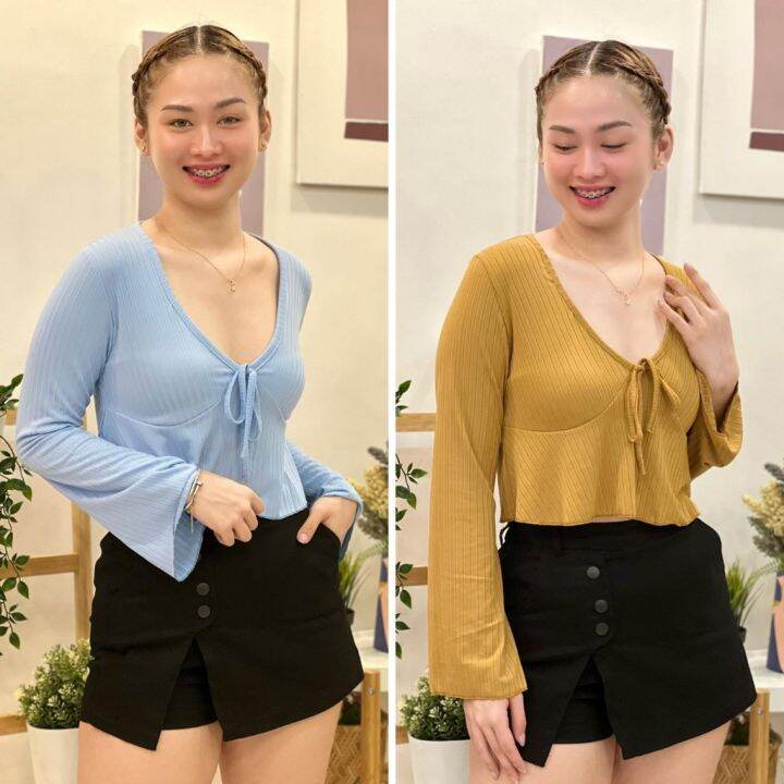 Yamari.Ph Lovi Longsleeves Semi Crop Knitted Top | Lazada PH