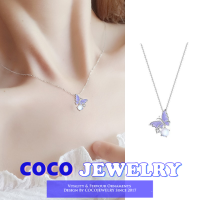 COCOJEWELRY สร้อยคอจี้เพทายโอปอลผีเสื้อสีม่วงสำหรับเครื่องประดับแฟชั่นสำหรับผู้หญิง