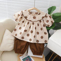 JOJOS ADVENTURE Girls Short-Sleeved Shirt Polka Dot Bloomers Suit 2023 Summer New Little Girl Casual Top Loose Pants