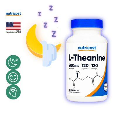 นูทรีคอสท์ แอล-ธีอะนีน 200 mg x 120 เม็ด, Nutricost L-Theanine / กินร่วมกับ ถั่งเช่า คอร์ดิเซพส์ น้ำมันปลา โอเมก้า 3 กระเทียมสกัด กาบา กิงโกะแปะก๊วย กรีนที แอล-กลูตามีน วิตามินบี วิตามินซี กรดอะมิโน