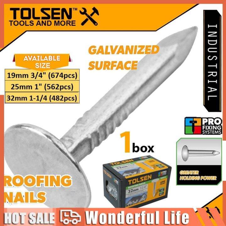 Tolsen 1 BOX Galvanized Roofing Nails (3/4 1 11/4 ) Large Head Lazada PH