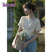 BREINE Women S Summer Temperament Kink Slanted Collar Top Short Sleeve T-Shirt 503T260