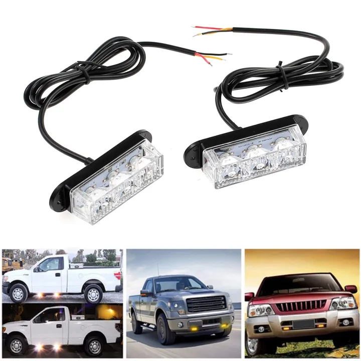 2Pcs 3 LED 12V/24V Amber Flashing Strobe Warning Light Strobe Grille ...