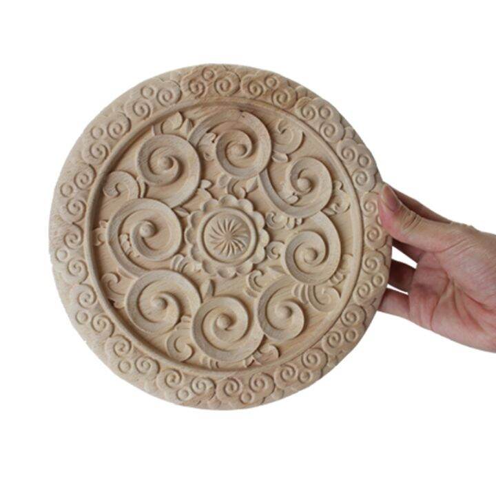 new-round-wood-applique-round-flower-exquisite-carving-natural-wood-appliques-corner-appliques-frame-wall-furniture-decoration