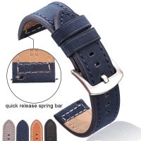 HENGRC Genuine Leather Watchbands Bracelet Black Blue Gray Brown Cowhide Watch Strap For Women Men 18 20mm 22mm 24mm Wrist Band