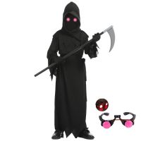 Halloween Childrens Horror Red Eye Reaper Costume Scythe Devil Dark Messenger Ghost Cosplay Set