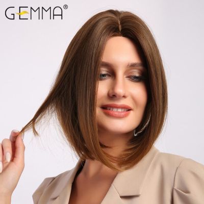 Gemma Bob วิกผมผู้หญิงสั้นตรงไล่เฉดสีสังเคราะห์ตัดนางฟ้าธรรมชาติสีดำสีบลอนด์สีน้ำตาลผมสีขาวเส้นใยทนความร้อนได้