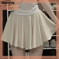 [MERVIN]?[HOT SALE]?? กระโปรงพลีทหวานวินเทจสีพื้นทูทู่สำหรับผู้หญิงเสื้อยืดถักแฟชั่นเรียบง่าย