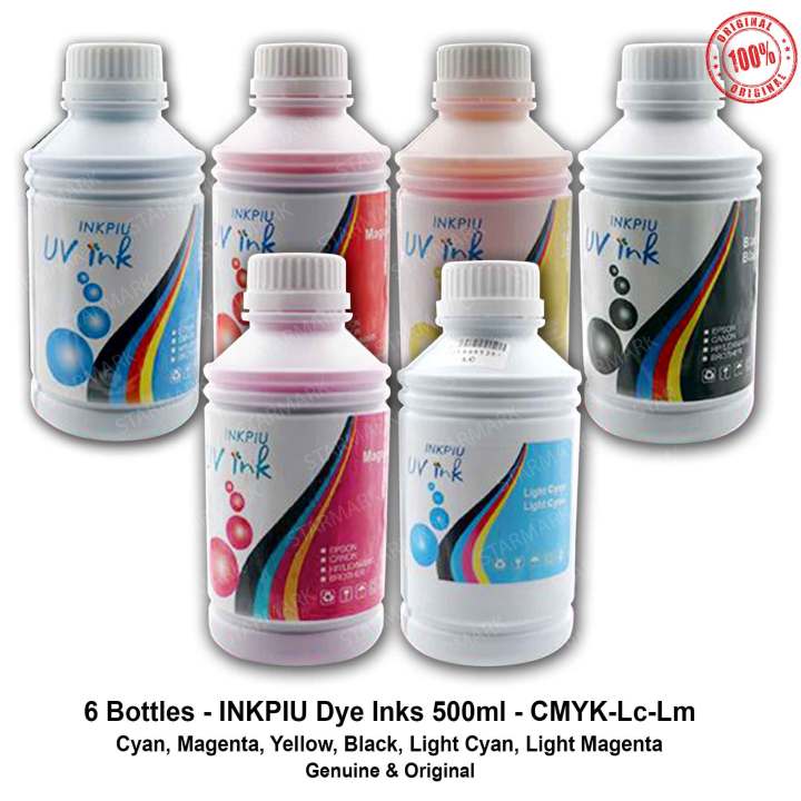 Inkpiu Uv Dye Inks 500ml Each Set Of 6 Bottles Cmyk Lc Lm Cyan Magenta Yellow Black 3639