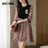 AOLINA 2022ฤดูใบไม้ร่วงใหม่แขนยาวผู้หญิง Slim หลวม Slim Age ลดไม่สม่ำเสมอ Dress