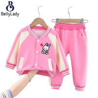 2 Pieces Girls Baseball Uniform Set Stand Collar Cute Cartoon Letter Rabbit Printing Tops Trousers Suit【fast】