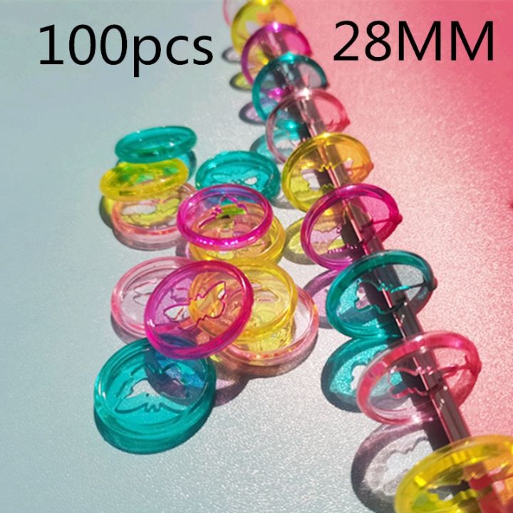 ห่วงพลาสติกผีเสื้อใส100pcs28mm-สีเจลลี่ผูกสมุดโน้ตอุปกรณ์การเรียนรู้สำนักงานซีดี