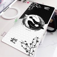 Koi Yin Yang แผ่นรองเม้าส์สีดำและสีขาว แผ่นรองเม้าส์ Mausepad ขนาดใหญ่ แผ่นรองเม้าส์แป้นพิมพ์สีเทา แผ่นรองเม้าส์สำนักงาน