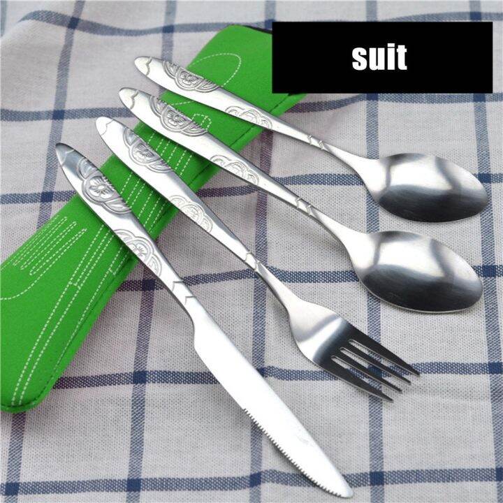 4pcs-set-portable-stainless-steel-cutlery-set-travel-dinner-set-knives-fork-spoon-outdoor-camping-tableware-with-carry-bag-flatware-sets