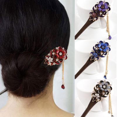 Ethnic adult hairpins exquisite classical ladies hair accessories wooden tassel headdress