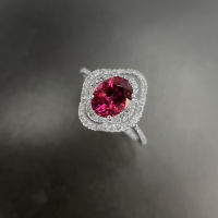 Rhodolite Diamond Ring แหวนเพชรโรโดไลท์ พลอยโรโดไลท์แท้สีออกแดง ประดับด้วยเพชรแท้น้ำ95-96 ตัวเรือนเป็นทองขาว18k