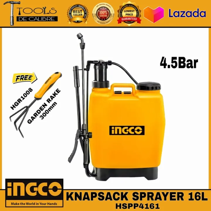 INGCO Knapsack Sprayer (HSPP4161) w/ FREE GARDEN RAKE (HGR1008) | Lazada PH