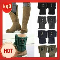 KQ0 ตกแต่ง ปุ่ม ชุดเท้า ฤดูหนาวข้อเท้าขาอุ่น Crochet Leggings ถักโครเชต์ Boot Cuffs ถุงเท้าอุ่นขา