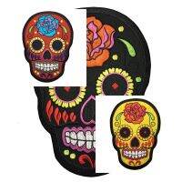 Sugar Skull Flower กะโหลก ดอกไม้ ไบค์เกอร์ มอเตอร์ไซค์ ตัวรีดติดเสื้อ อาร์มรีด อาร์มปัก ตกแต่งเสื้อผ้า หมวก กระเป๋า แจ๊คเก็ตยีนส์ Embroidered Iron on Patch ไซส์ใหญ่