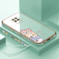 (คลังสินค้าพร้อม) เคสเคสมือถือสำหรับ Xiaomi Redmi Note 9S พร้อมฟรีสายคล้อง + ตัวการ์ตูนสุนัขชุบขอบสี่เหลี่ยมชุบเคลือบฝาหลังนิ่ม