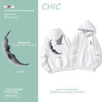 CHIC เสื้อฮู้ดแขนยาวพิมพ์ลายดวงจันทร์แบบบาง สไตล์สบาย ๆ T0409