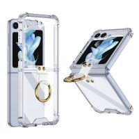 For Samsung Galaxy Z Flip 5 4 3 Case Colored Transparent Ring Bracket Four Corners Shockproof Protection Folding Hard Back Cover