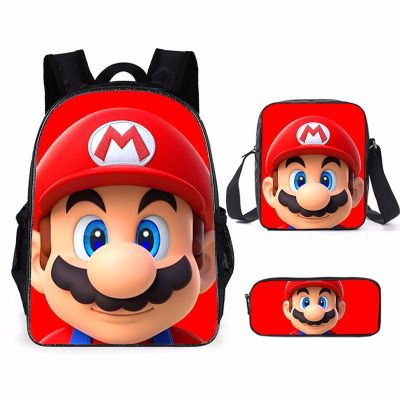 Cartoon Mario Three-Piece Printed Schoolbag Primary And Secondary School Students Backpack Mary Backpack Childrens Toys Gifts