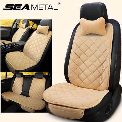 Silk Velvet Car Seat Cover With Back Pad Universal Front Chair Cushion Mat With Neck Pillows Skin-Friendly Warm Surface For Baby
