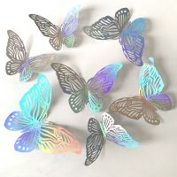 12pcs Suncatcher Sticker 3D Effect Gold Colorful Butterflies Wall Sticker Beautiful Butterfly for Kid Room Wall Decal Home Decor