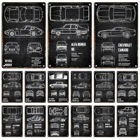 Patent Design Drawing of Car Metal Poster Signage Tin Painting Vintage Advertising Plaque Home Garage Club Wall Art Decor Mural