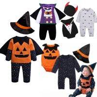 Fashion Children Halloween Romper Baby Pumpkin Vampire Costume Jumpsuit Long-sleeved Trousers Hat Cloak Hooded Bodysuit Romper