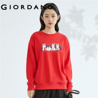GIORDANO Women Xixi Series Sweatshirts Chunky Fleece-Lined Print Warm Sweatshirts Crewneck Oversize Casual Sweatshirts 99392106