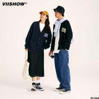 เสื้อสเวตเตอร์คู่เสื้อคาร์ดิแกนถักปักลาย VIISHOW ใหม่สไตล์ญี่ปุ่นฤดูใบไม้ร่วงผู้ชายตัวเลขหลวม Cityboy แบรนด์ยอดนิยม