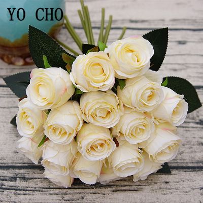 [AYIQ Flower Shop] YO CHO ช่อดอกไม้ประดิษฐ์18หัว Silk Rose ดอกไม้ปลอมสีขาวเพื่อนเจ้าสาวงานแต่งงานช่อดอกไม้หน้าแรกงานแต่งงานตกแต่งตาราง
