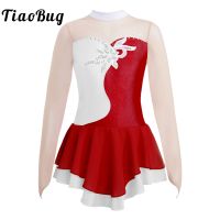 Kids Girls Figure Skating Dress Sequins Long Sleeve Rhythmic Gymnastics Leotard Professional Competition Ballet Dance Costume