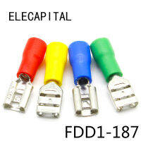 FDD1-187หญิงฉนวนไฟฟ้าจีบขั้วสำหรับ22-16 AWG เชื่อมต่อสายเคเบิลเชื่อมต่อ100ชิ้นแพ็ค FDD1.25-187 FDD