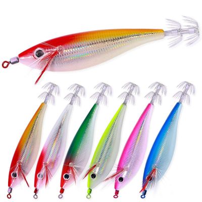 【DT】hot！ Artificial madeira camarão pesca iscas Squid Jig Lula polvo 10cm 10g 1 pc 3 pcs 6pcs