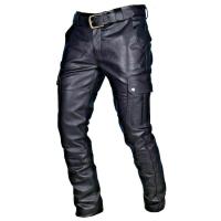 ร้อน, ร้อน★Thoshine Brand Men Leather Pants Cargo Fashion PU Leather Trousers Motorcycle
