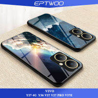 EPTWOO เคสหลังสำหรับ VIVO Y27 Y37 V27E V27 Pro,เคสกระจกนิรภัยสีท้องฟ้าเต็มไปด้วยดวงดาวสีสันสดใสปกป้องเลนส์เคสป้องกันเคสโทรศัพท์มือถือขอบซิลิโคนนิ่มกันกระแทกสำหรับ ผู้หญิงผู้ชาย XK-01