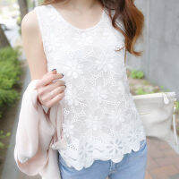 Gkfnmt Women Blouses 2021 Plus Size S-6XL Tops Sleeveless Chiffon White Shirt Embroidered Flowers Ladies Blusas Femininas XXXXXL