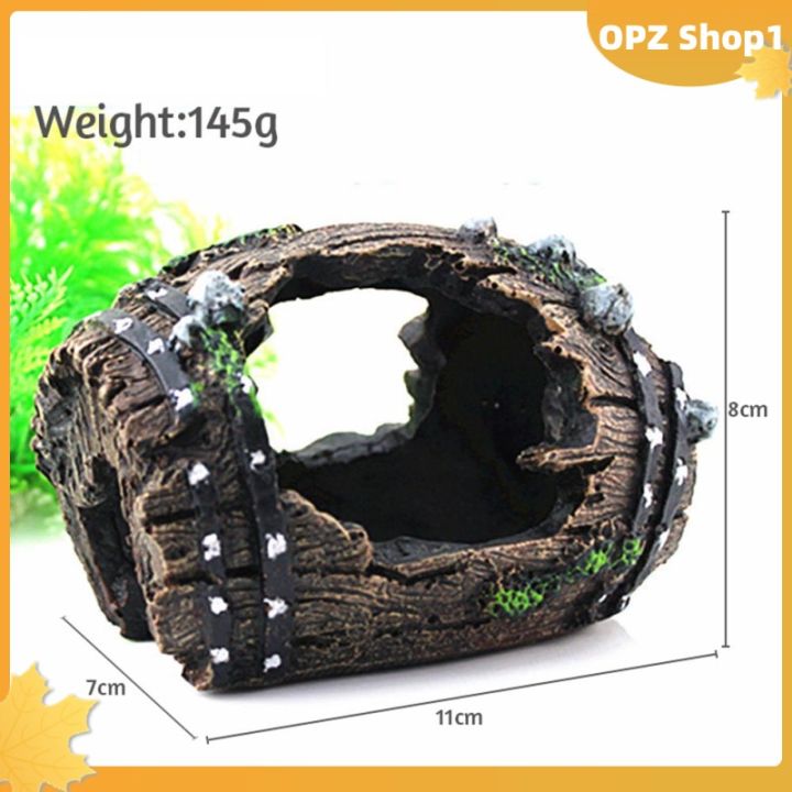 opz-บ้านที่กำบังรูปกุ้งปลาในตู้ปลารูปทรงถังใส่ไวน์สำหรับตู้ปลาตุ๊กตายางแกะสลักตกแต่งตู้ปลา