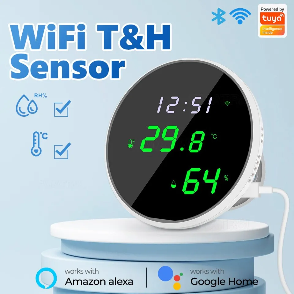 Tuya Smart WIFI Temperature And Humidity Sensor Indoor Hygrometer  Thermometer With Large Backlight LCD Display Support
