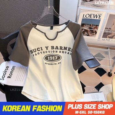Plus size เสื้อผ้าสาวอวบ❤ เสื้อยืดสาวอวบอ้วน ไซส์ใหญ่ ผู้หญิง แขนสั้น ทรงหลวม คอวี ฤดูร้อน สไตล์เกาหลีแฟชั่น V728