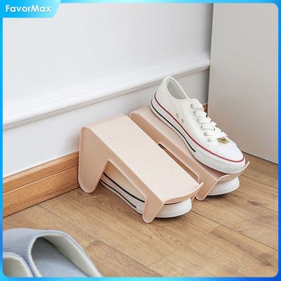 FavorMax ที่จัดที่แขวนรองเท้าสีสวย Rak Sepatu Plastik ที่วางรองเท้าแบบคู่และเดี่ยวที่แขวนรองเท้าที่เก็บของใช้ในครัวเรือน