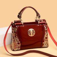 Female Elegant Bags for Women Designer Vintage Flower Prints High Quality PU Patent Leather Wedding Party Handbag and Purses