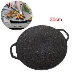 30cm Thickened Striped Cast Iron Steak Frying Pan BBQ Grill Plate Grid –  AOOKMIYA