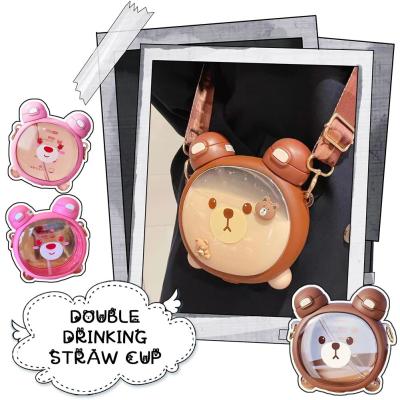 Carat Bear Straw Water Cup Summer ChildrenS 750ml Bottle Back School Special Strap Q6S1
